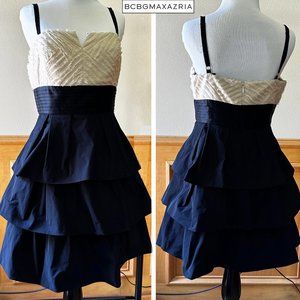 BCBGMAXAZRIA Black and Cream Tuxedo Fit-and-Flare Cocktail Dress